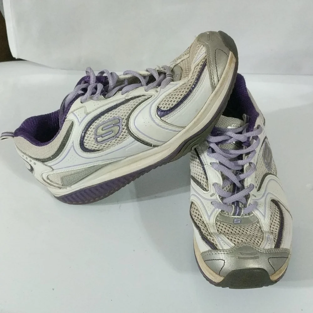 𝅺Skechers Shape Ups Tennis Shoes Sneakers - Purple Silver White - size 7.5